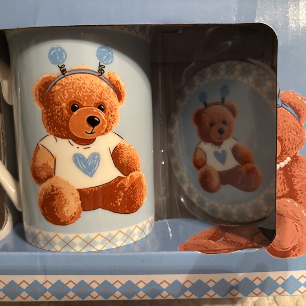 Teddy Bear Mug Set - Blue and White